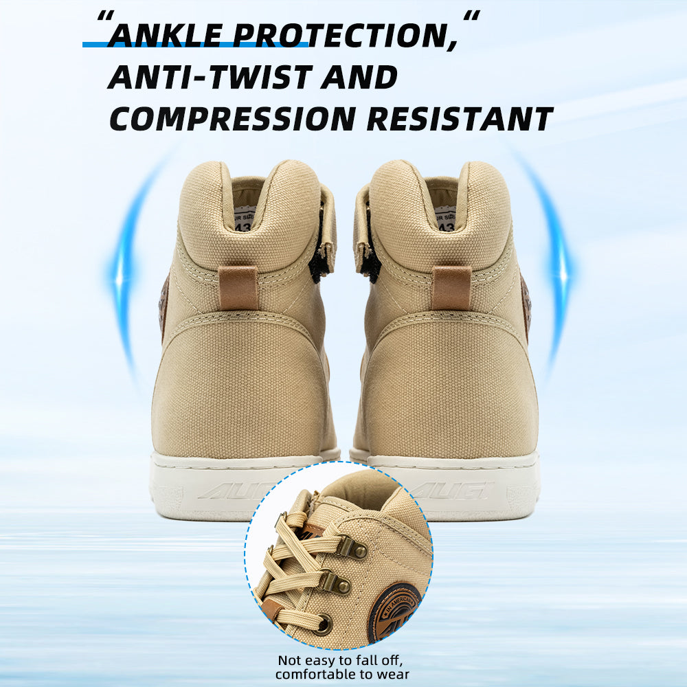 AUGI Men's Retro Motorcycle Shoes - Breathable Canvas with Anti-Scratch & Slip-Resistant Sole for Urban Riding