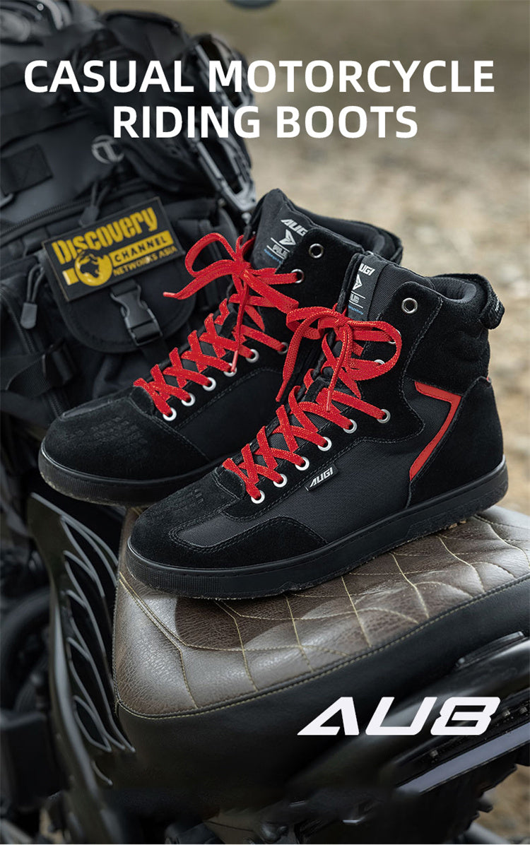 AUGI Men's Motorcycle Riding Shoes Anti-Scratch Ankle Boots - All-Season Touring & Casual Skate Sneaker Style (Size 39-45)