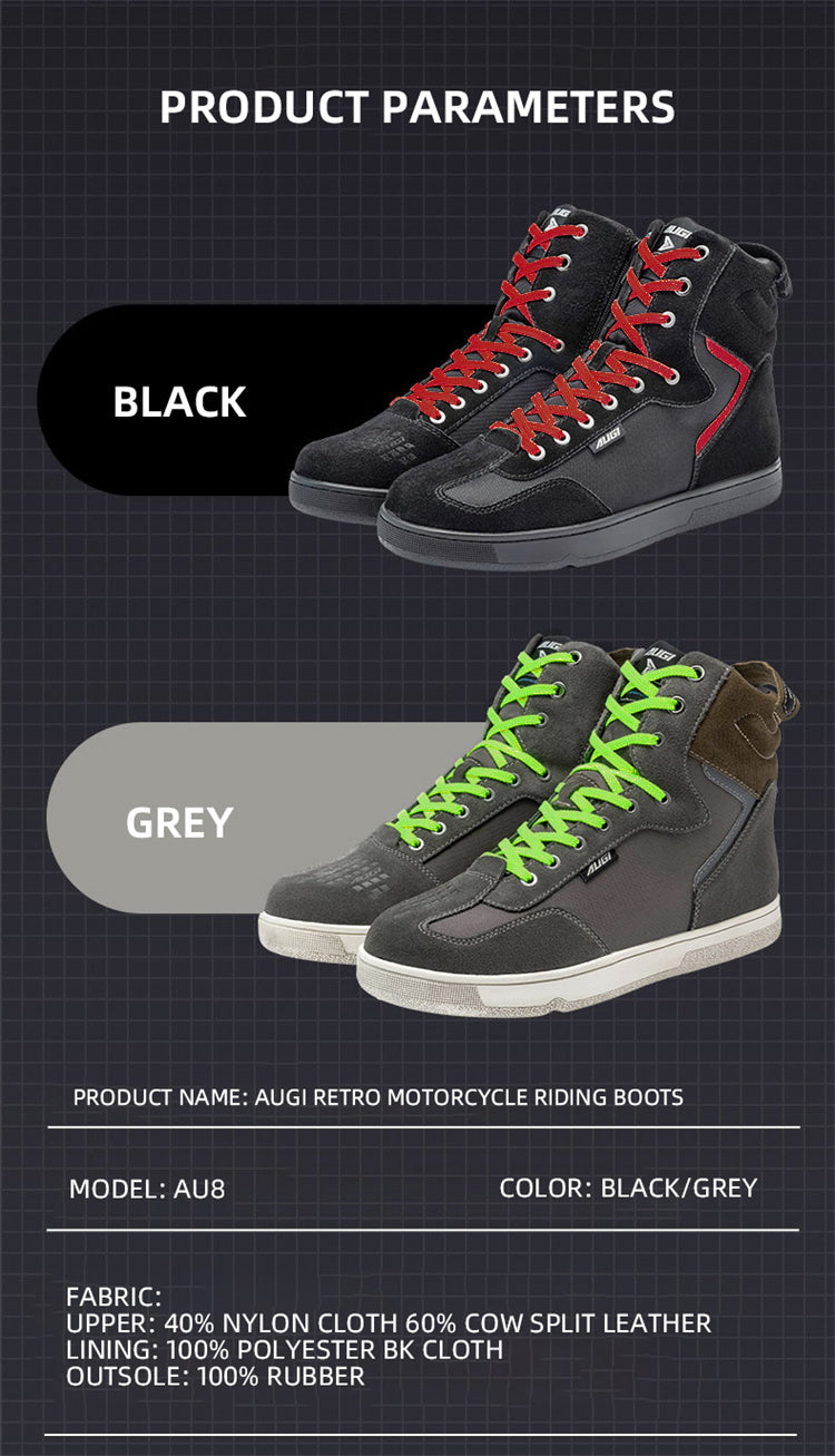 AUGI Men's Motorcycle Riding Shoes Anti-Scratch Ankle Boots - All-Season Touring & Casual Skate Sneaker Style (Size 39-45)