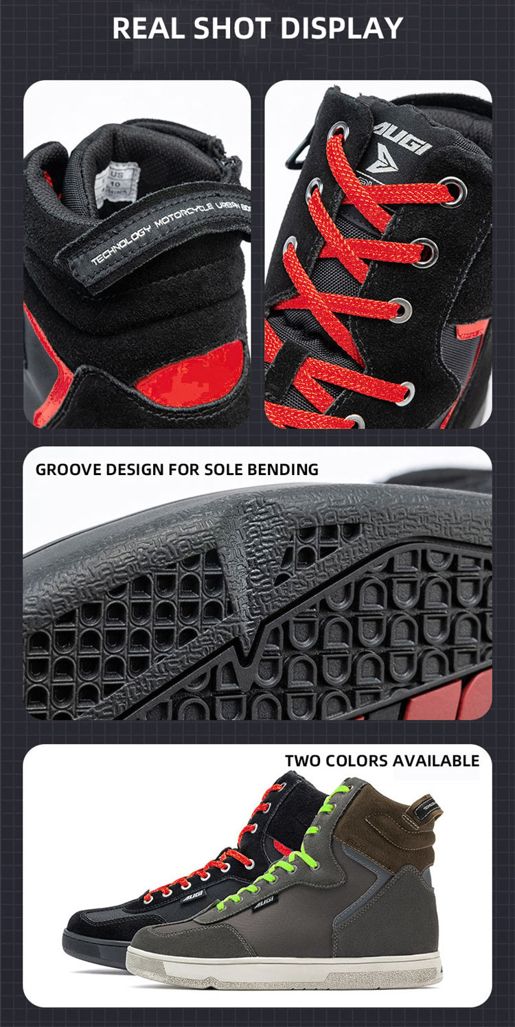 AUGI Men's Motorcycle Riding Shoes Anti-Scratch Ankle Boots - All-Season Touring & Casual Skate Sneaker Style (Size 39-45)