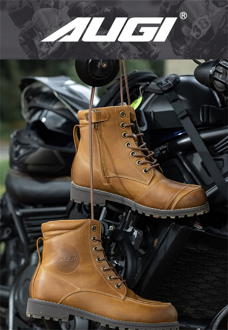 AUGI Urban Commuter Motorcycle Boots for Men & Women - Retro Classic Anti-Scratch Casual Riding Shoes, Stylish & Protective (Size 36-46)