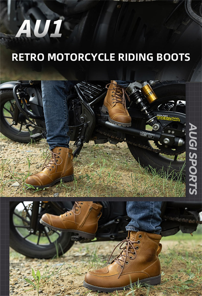AUGI Urban Commuter Motorcycle Boots for Men & Women - Retro Classic Anti-Scratch Casual Riding Shoes, Stylish & Protective (Size 36-46)