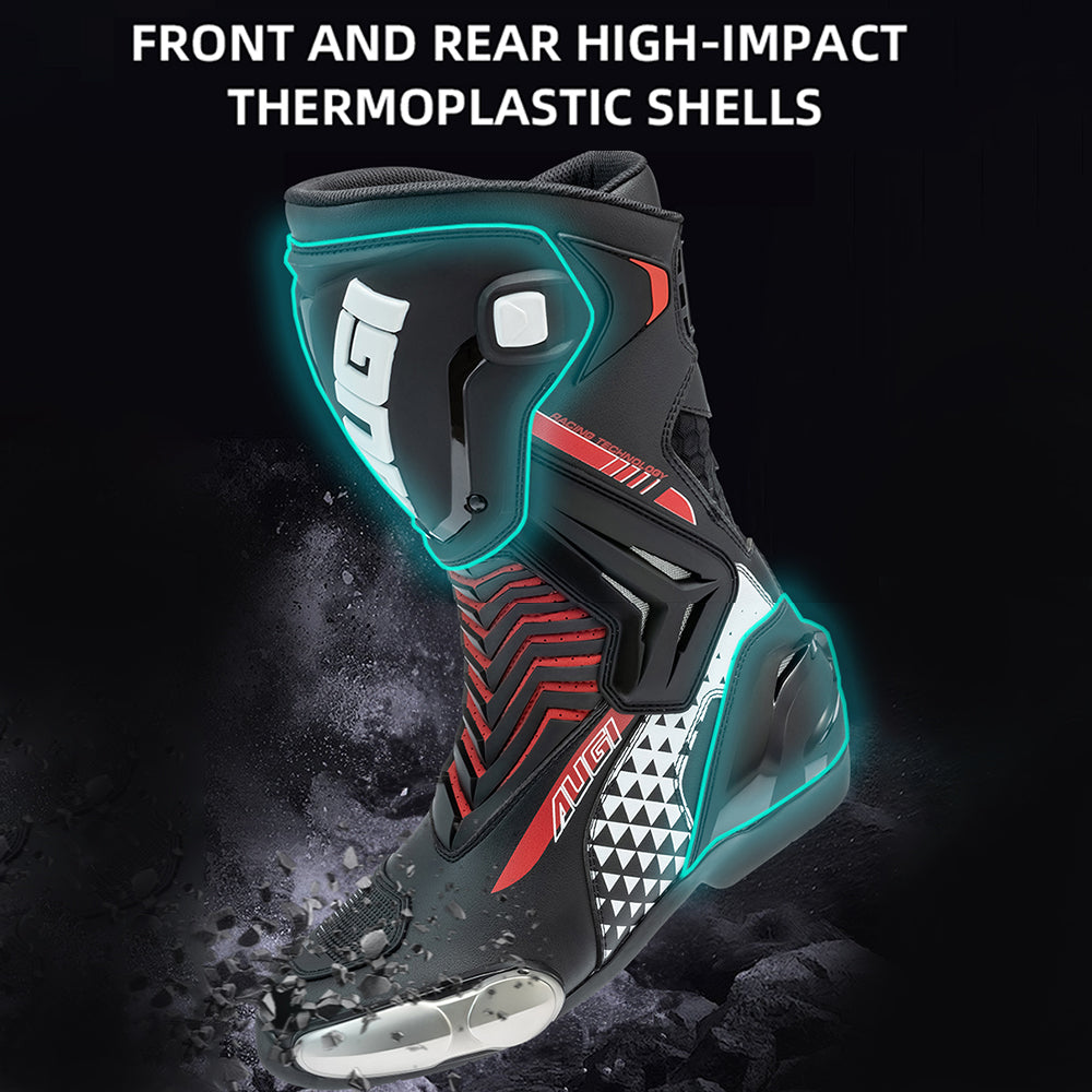 AUGI Pro Racing Boots: Alloy Armor for Track & Trail – ShockMoto