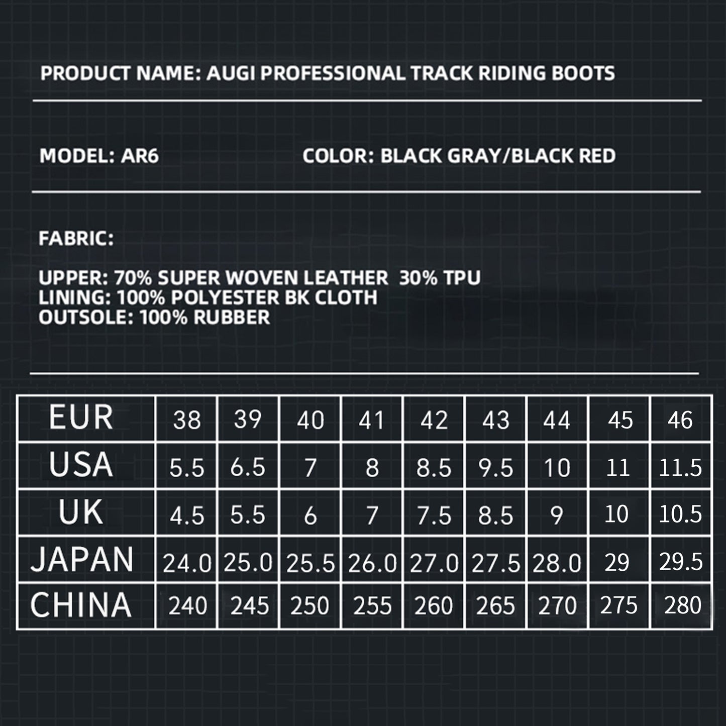 AUGI Racing Motorcycle Boots for Men & Women - Anti-Slip Off-Road Alloy Reinforced Protective Boots for Sportbike & Motocross (Size 39-46)