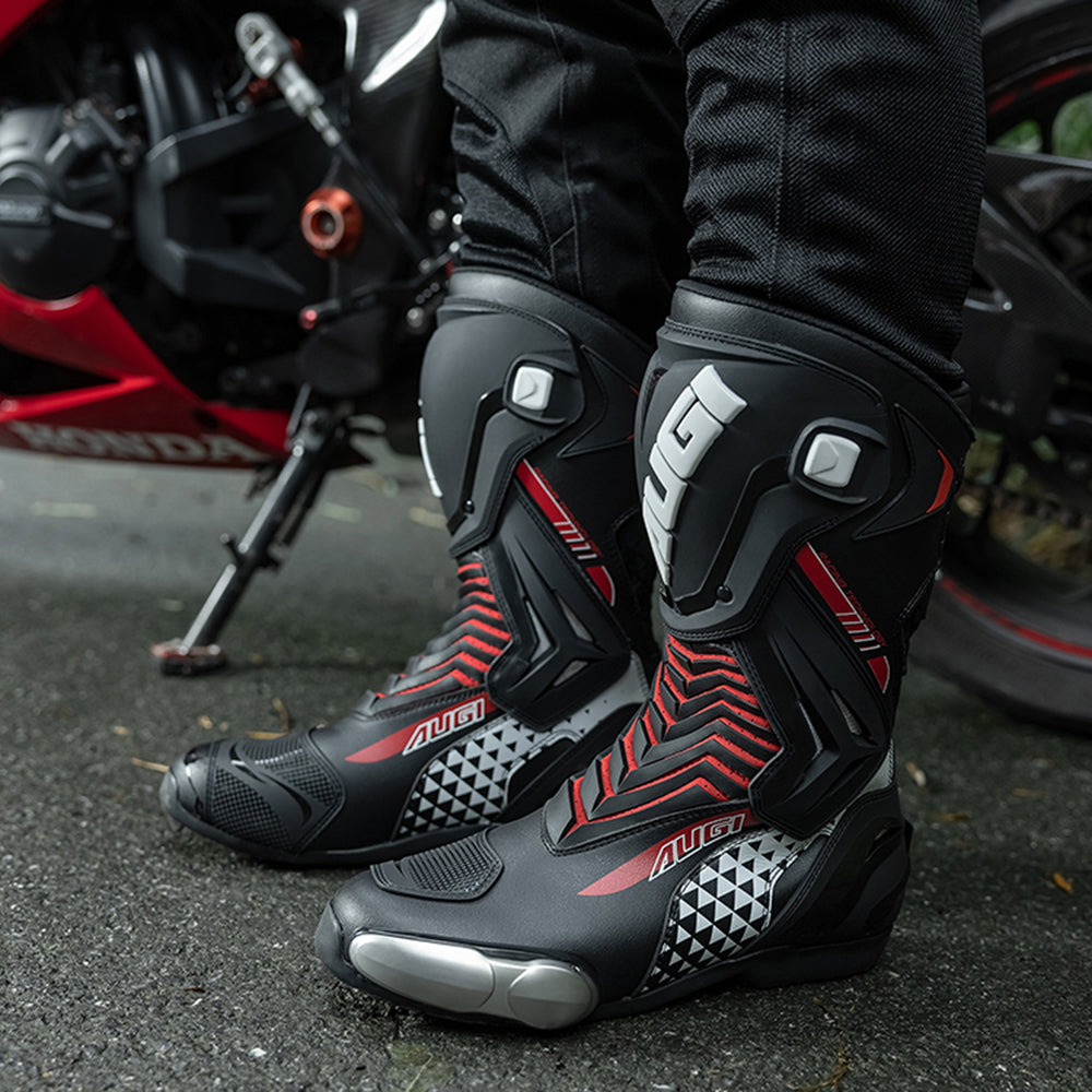 AUGI Racing Motorcycle Boots for Men & Women - Anti-Slip Off-Road Alloy Reinforced Protective Boots for Sportbike & Motocross (Size 39-46)