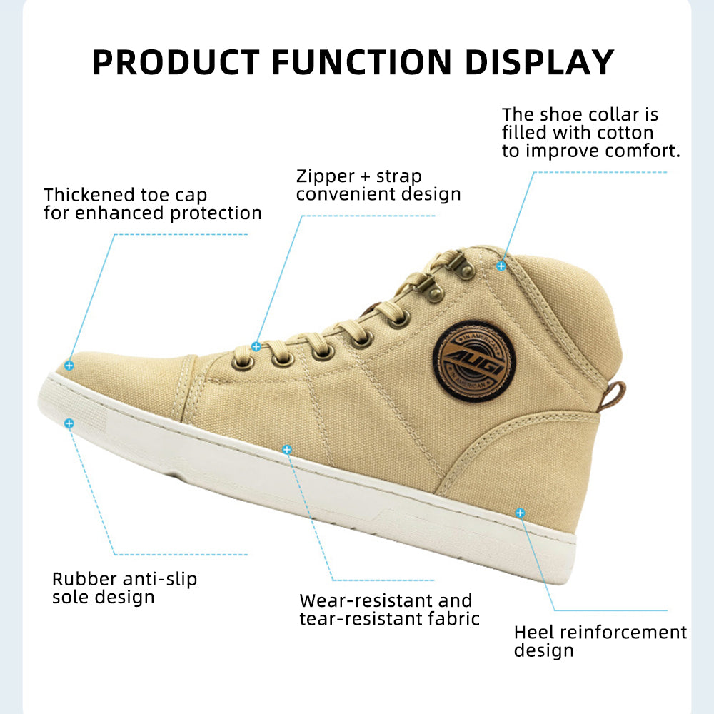 AUGI Men's Retro Motorcycle Shoes - Breathable Canvas with Anti-Scratch & Slip-Resistant Sole for Urban Riding