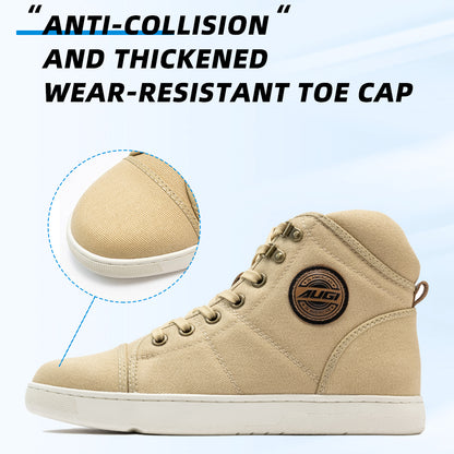 AUGI Men's Retro Motorcycle Shoes - Breathable Canvas with Anti-Scratch & Slip-Resistant Sole for Urban Riding