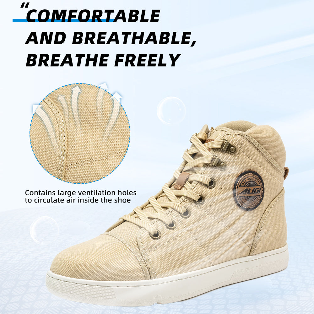 AUGI Men's Retro Motorcycle Shoes - Breathable Canvas with Anti-Scratch & Slip-Resistant Sole for Urban Riding