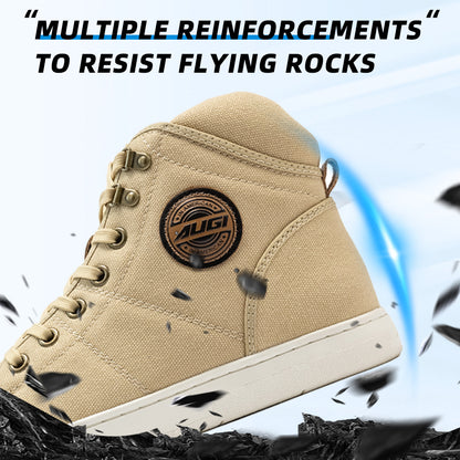 AUGI Men's Retro Motorcycle Shoes - Breathable Canvas with Anti-Scratch & Slip-Resistant Sole for Urban Riding