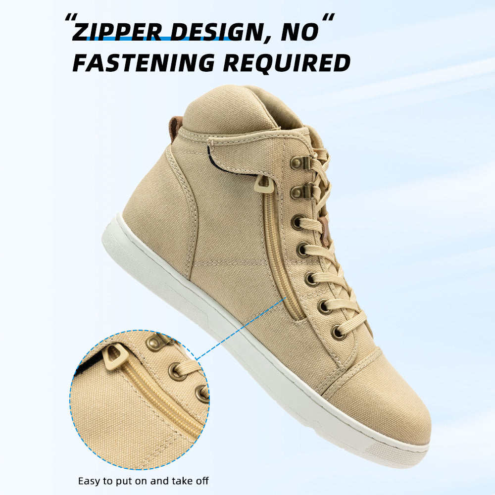 AUGI Men's Retro Motorcycle Shoes - Breathable Canvas with Anti-Scratch & Slip-Resistant Sole for Urban Riding