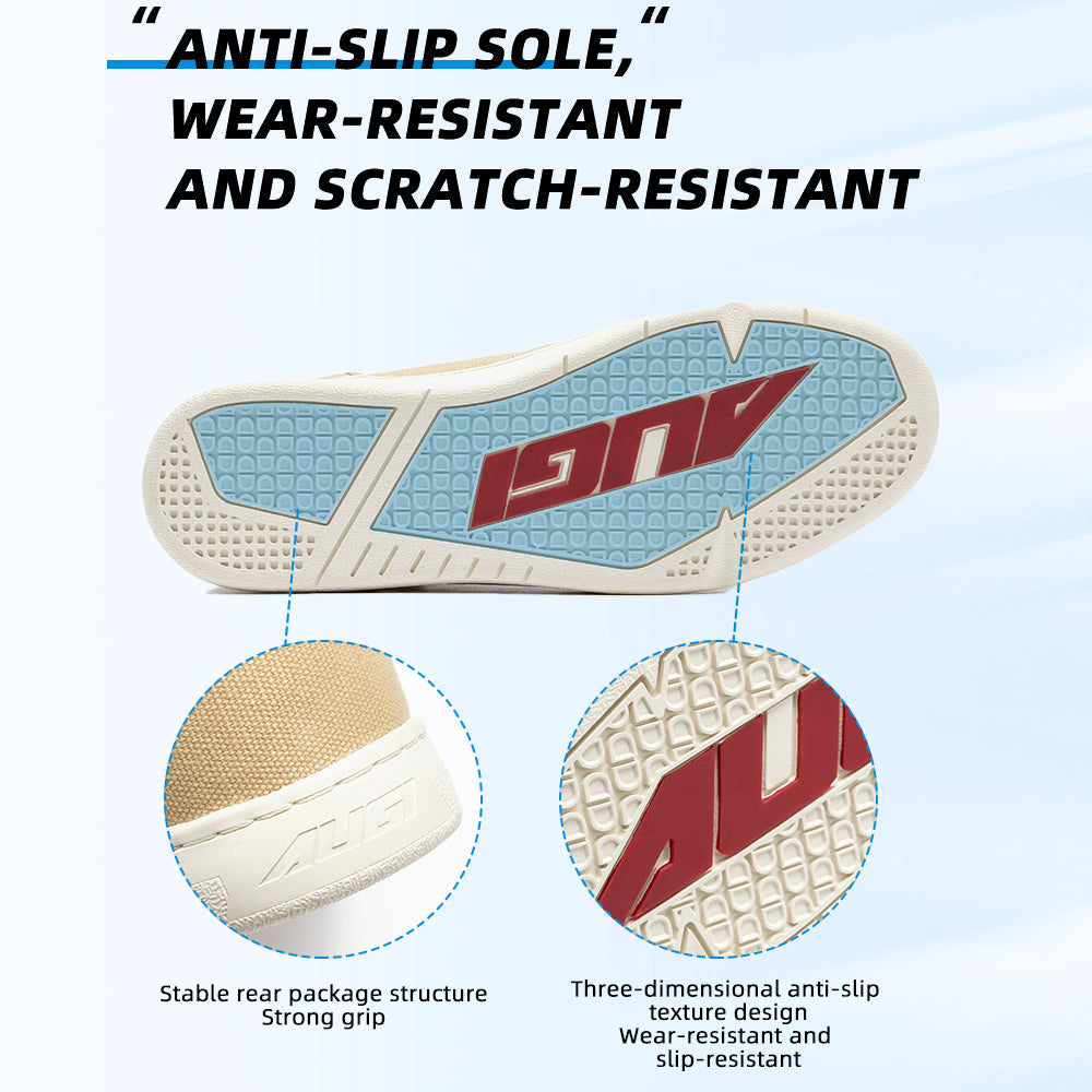 AUGI Men's Retro Motorcycle Shoes - Breathable Canvas with Anti-Scratch & Slip-Resistant Sole for Urban Riding