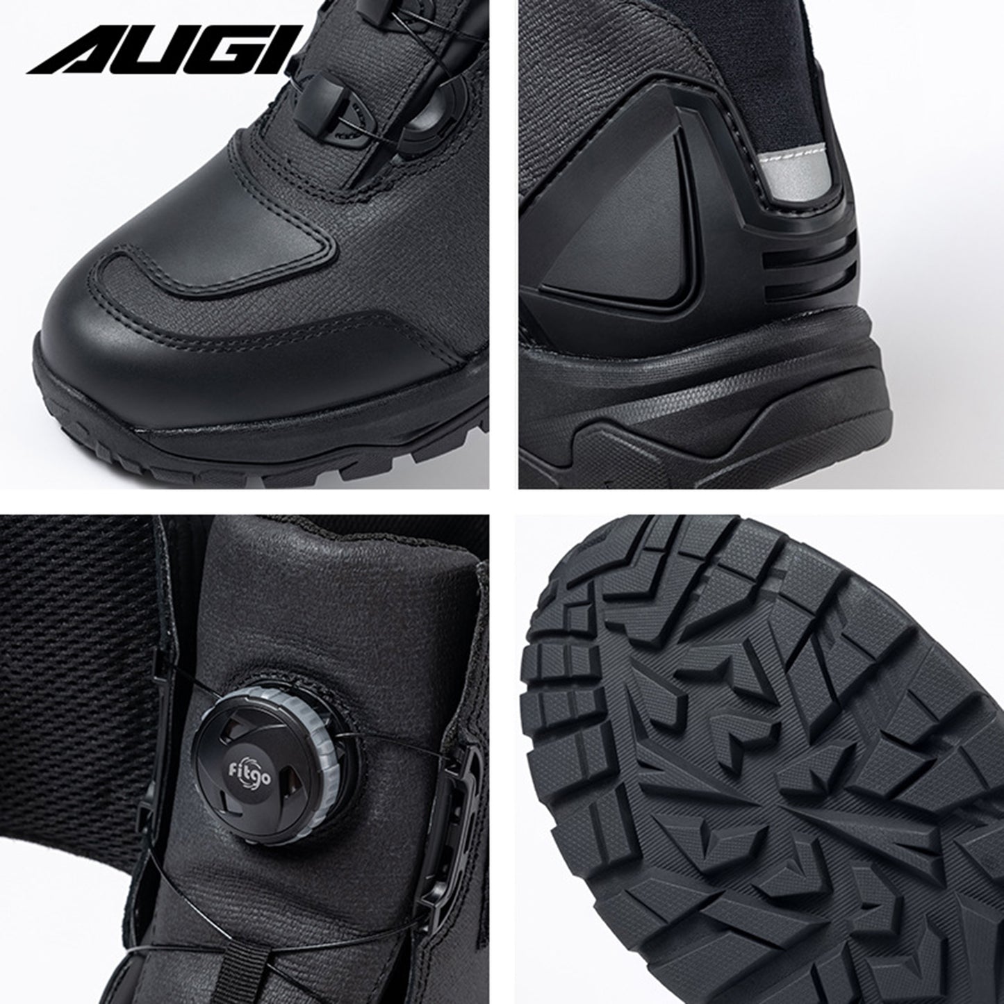 AUGI Men's Adventure Motorcycle Boots - Waterproof Cowhide Leather Rally Shoes for Off-Road Touring & Protection (Size 39-46)