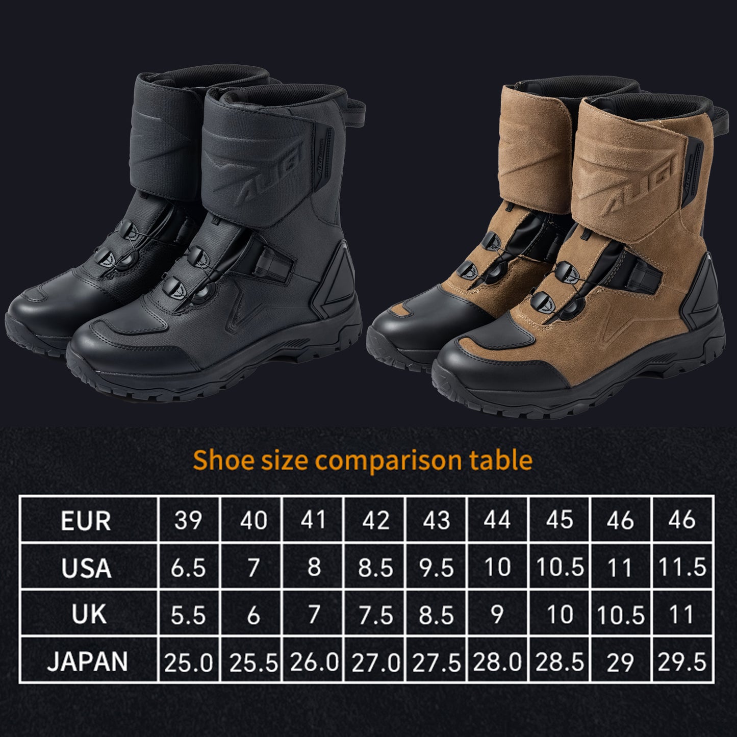 AUGI Men's Adventure Motorcycle Boots - Waterproof Cowhide Leather Rally Shoes for Off-Road Touring & Protection (Size 39-46)