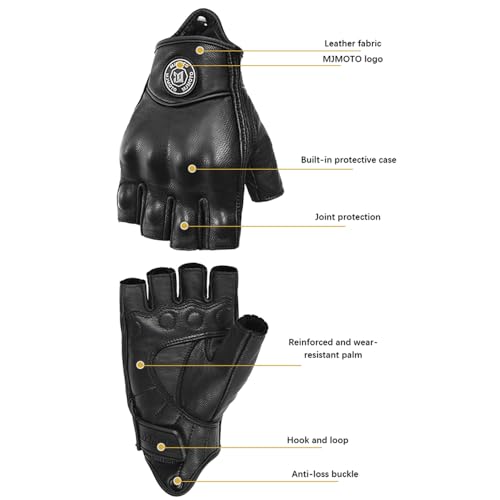 mjmoto Fingerless Leather Gloves - Knuckle Detail