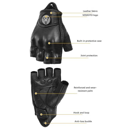 mjmoto Fingerless Leather Gloves - Knuckle Detail