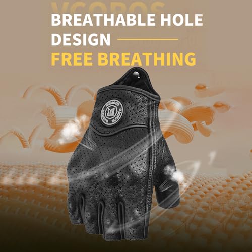 mjmoto Fingerless Leather Gloves - Side Angle