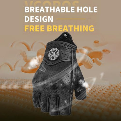 mjmoto Fingerless Leather Gloves - Side Angle