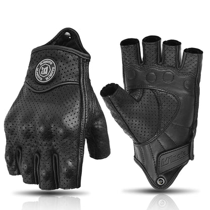 mjmoto Fingerless Leather Gloves - Wrist Closure