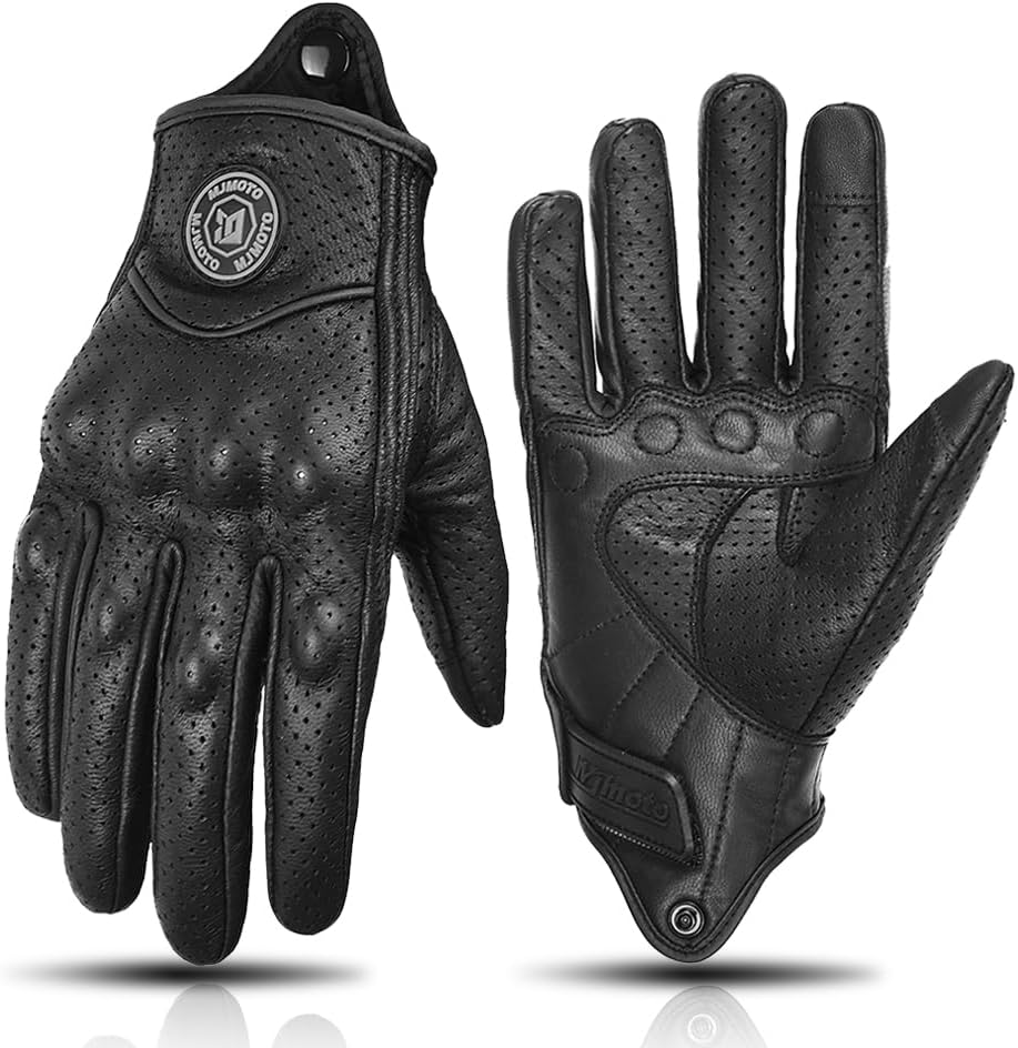 mjmoto Retro Motorcycle Leather Gloves - Front View