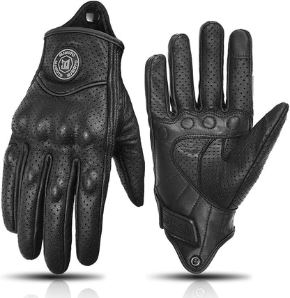 mjmoto Retro Motorcycle Leather Gloves - Front View