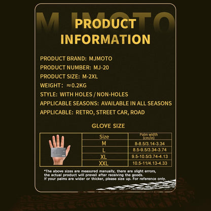 mjmoto Retro Motorcycle Leather Gloves - Palm View
