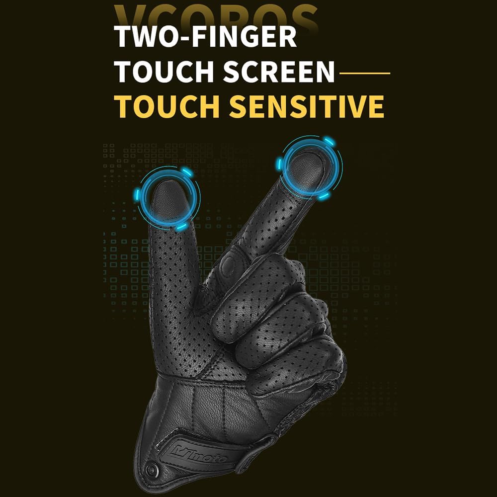 mjmoto Retro Motorcycle Leather Gloves - Touchscreen Feature
