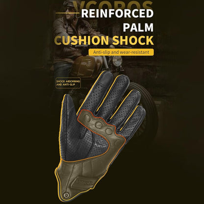 mjmoto Retro Motorcycle Leather Gloves - Wearing Demo