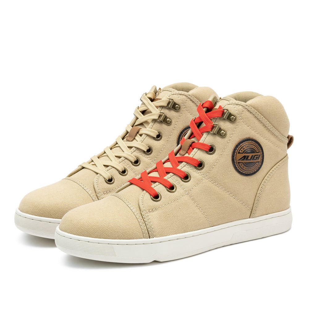 AUGI Men's Retro Motorcycle Shoes - Breathable Canvas with Anti-Scratch & Slip-Resistant Sole for Urban Riding