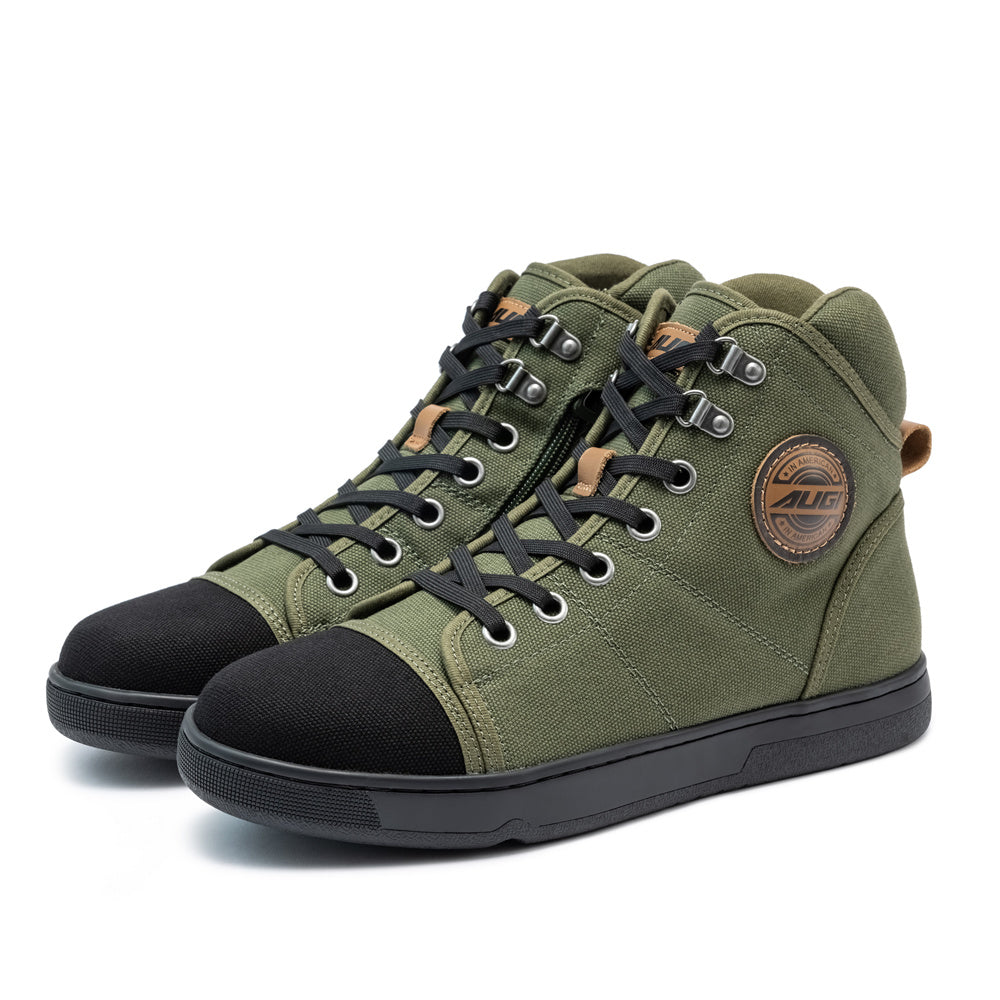 AUGI Men's Retro Motorcycle Shoes - Breathable Canvas with Anti-Scratch & Slip-Resistant Sole for Urban Riding