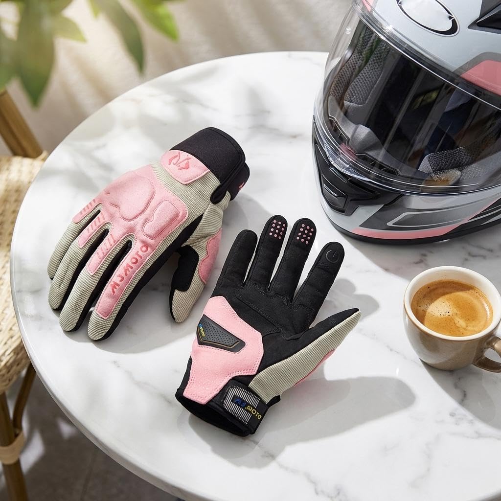 mjmoto Women's Pink Summer Gloves - Touchscreen Feature