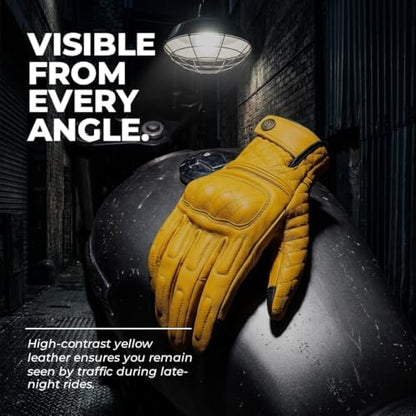 mjmoto Vintage Yellow Gloves - Knuckle Detail
