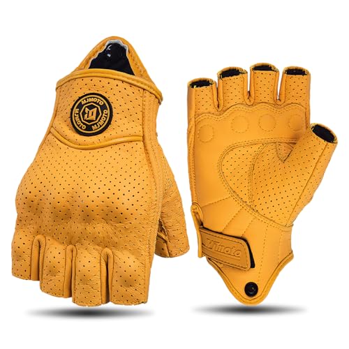 mjmoto Fingerless Leather Gloves Yellow - Palm View