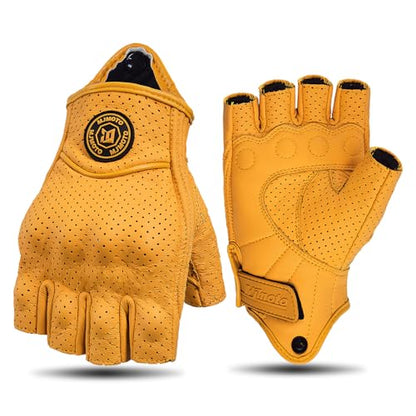 mjmoto Fingerless Leather Gloves Yellow - Palm View