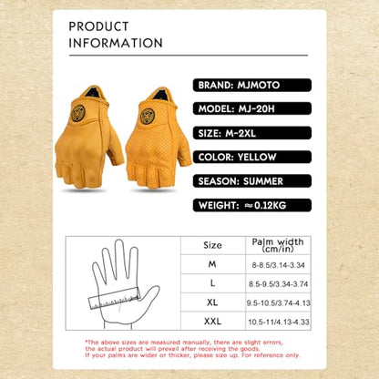 mjmoto Fingerless Leather Gloves Yellow - Perforation