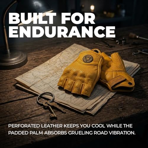 mjmoto Fingerless Leather Gloves Yellow - Wearing Demo